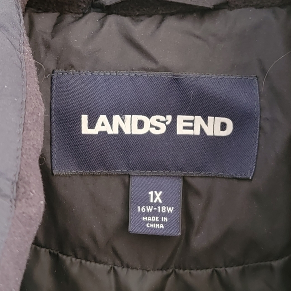 Lands' End | Black Down Winter Puffer Coat with Faux Fur Removable Hood - Picture 4 of 8